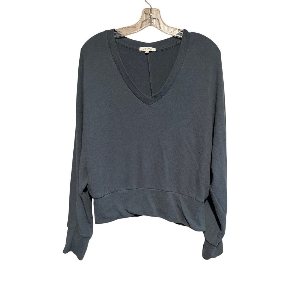 Women's Z Supply V Neck Dolman sweater Size L Gray/Green Color